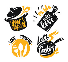 Cooking Lettering Elements Icons On White