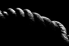 Rope From A Sailing Boat, Black And White At High Contrast, Low Key Style, Close-up. Shallow Depth Of Field. SDF