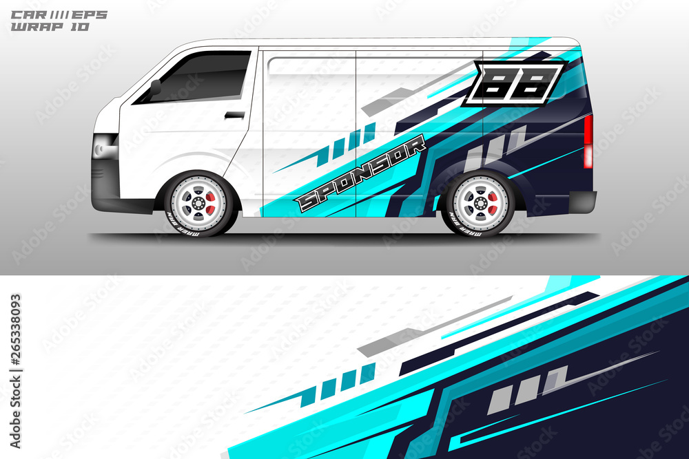 Van decal cargo and car wrap vector . Graphic abstract background livery 