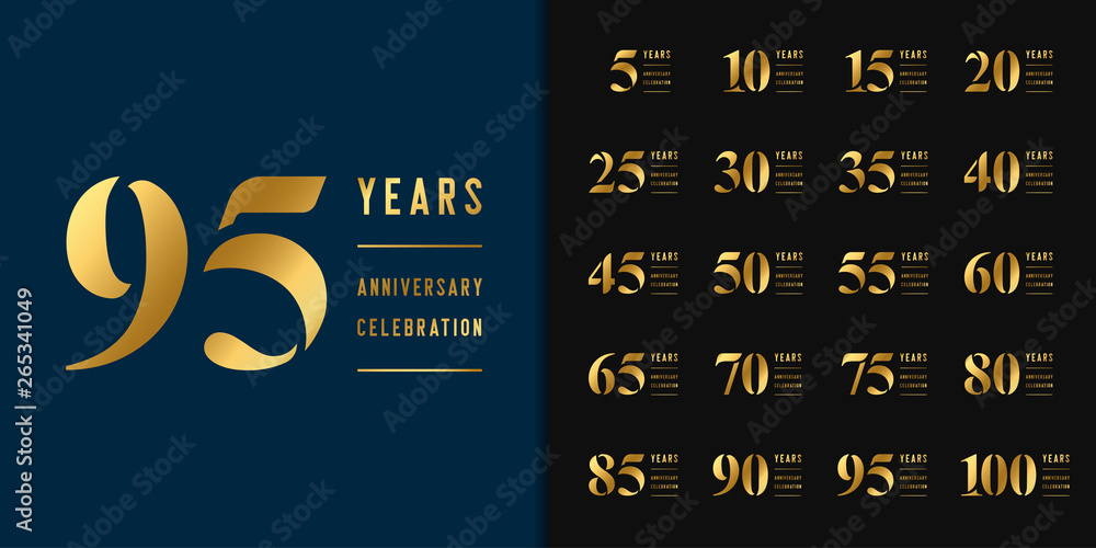 Set of anniversary logotype. Golden anniversary celebration emblem design for company profile, booklet, leaflet, magazine, brochure, web, invitation or greeting card. - obrazy, fototapety, plakaty 