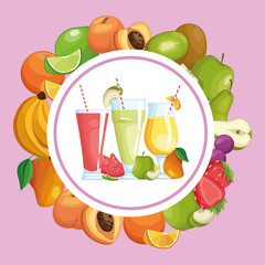 Poster - smoothies with fruit round frame