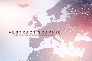 Wall Mural - technology abstract background with connected line and dots. big data visualization. perspective bac