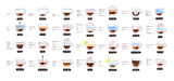 Watercolor side view illustration set of coffee recipes