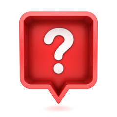 Fototapete - 3d social media notification white question mark icon in red rounded square pin isolated on white background with shadow 3D rendering