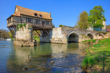 Old Mill On Bridge Seine River, Vernon, Normandy, France