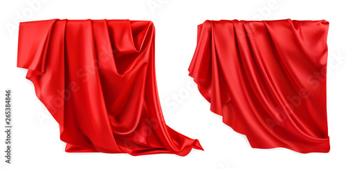 Fotografía Red curtain vectorized image. Drapery fabric 3d realistic vector