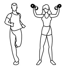 Poster - athletic man running and woman weight lifting