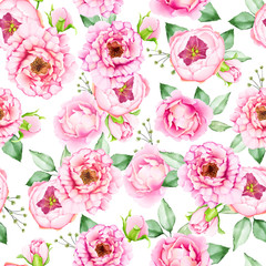  watercolor floral and leaves seamless pattern