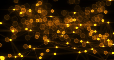 Abstract futuristic light wallpaper background design. Science dark pattern with structure mesh and lines. Modern business space triangular illustration with bokeh. 3D render