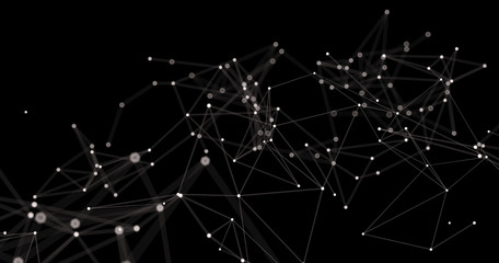Abstract futuristic light wallpaper background design. Science dark pattern with structure mesh and lines. Modern business space triangular illustration with bokeh. 3D render