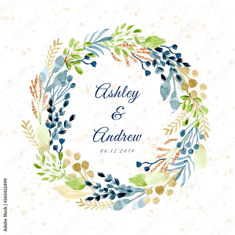leaves and branches watercolor floral wreath Stock Vector | Adobe Stock