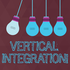 Conceptual hand writing showing Vertical Integration. Concept meaning Merger of companies at different stages of production Color Pendant Bulb Hanging with One Different Shade Lightbulb