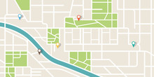City Map Navigation. GPS Navigator. Point Marker Icon. Top View, View From Above. Abstract Background. Cute Simple Design. Flat Style Vector Illustration.