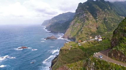 Wall Mural - Beautiful mountain landscape of Madeira island, Portugal. 4K drone footage.