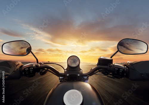 POV of motorcycle driver with handlebars. Fototapeta