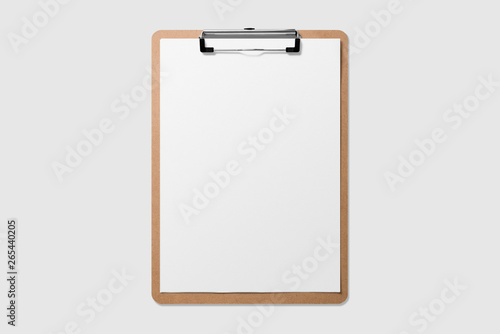 Cuadros en Lienzo Mockup of wooden clipboard with blank paper isolated on light grey background
