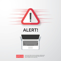 Wall Mural - attention warning attacker alert sign with exclamation mark on computer monitor screen. beware alertness of internet danger symbol icon. Security VPN protection Concept. vector illustration..