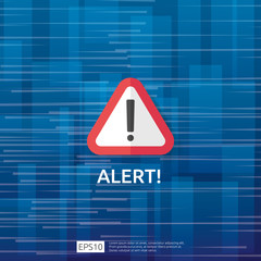 Wall Mural - attention warning attacker alert sign with exclamation mark. beware alertness of internet danger symbol. shield line icon for VPN. Technology cyber security protection concept. vector illustration