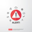 attention warning attacker alert sign with exclamation mark. beware alertness of internet danger symbol. shield line icon for VPN. Technology cyber security protection concept. vector illustration
