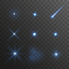 Wall Mural - vector blue star light effect collection isolated on dark background