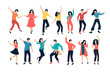Set of happy dancing people. Color silhouettes isolated on white, flat style.