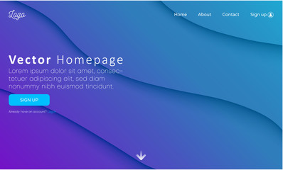 Wall Mural - blue spectrum web homepage template with icons and abstract wavy pattern.