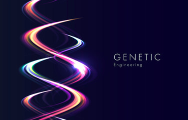 Genetic engineering abstract background with glowing neon spiral