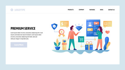 Vector web site design template. Premium quality customer service. Online shop support. Landing page concepts for website and mobile development. Modern flat illustration