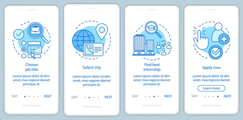 Internship program onboarding mobile app page screen vector template