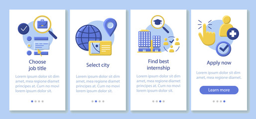 Internship program onboarding mobile app page screen vector template