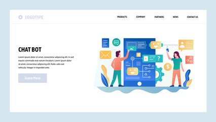 Wall Mural - vector web site design template. online chat bot, mobile ai robot technology. landing page concepts 