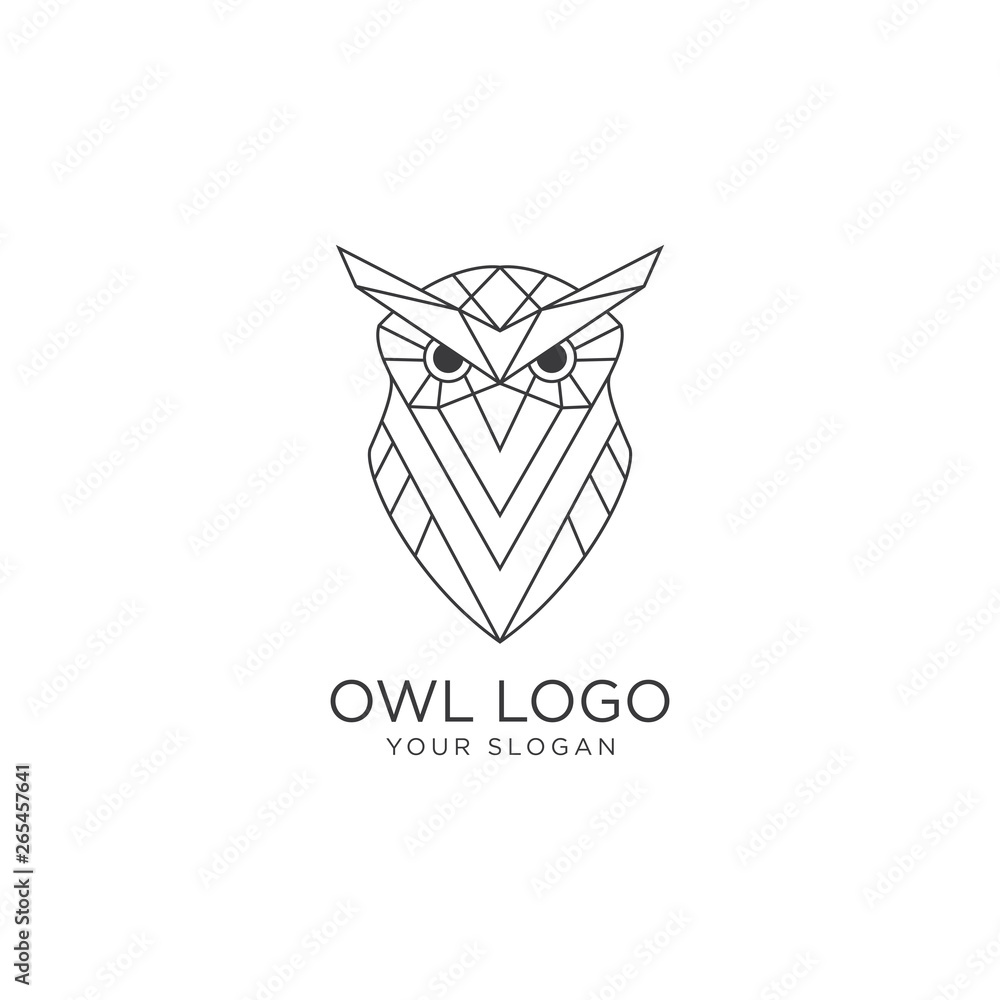 Owl Logo - line art / outline style owl logo, Vector logo template ...