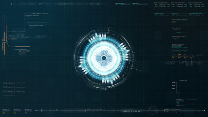 Aufkleber - Advance motion graphic futuristic user interface head up display screen with Holographic electromagnetic machine with gravitational fields energy particles wave and digital data telemetry information 