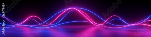 Photo 3d render, abstract panoramic background, neon light, laser show, impulse, equal