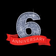 © ink drop - Number 6 silver sparkling anniversay celebration banner. 3D Render