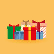 © Даша Рябець - Pile of gift boxes, Presents isolated on white. Colorful wrapped. Sale, shopping concept. Vector Cartoon flat design