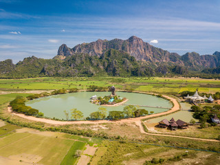 Wall Mural - Aerial shot of buddhist Kyauk Kalap Pagoda