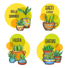 Set of isolated labels of cactus, succulent plants