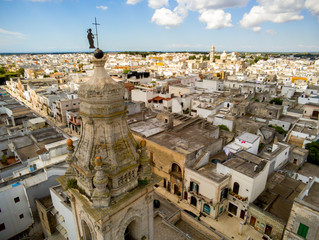 Aerial View of the Belltower of the Church of St. John Baptist in the Town of Sava, near Taranto, in the South of Italy