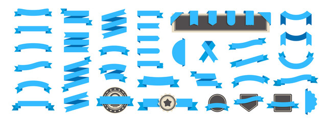 Wall Mural - ribbon banner set isolated on a white background. blue color. simple modern cute design. labels, boo