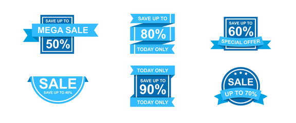 Wall Mural - sale banners template set. speech bubbles with ribbons and stripes. abstract concept. simple modern 