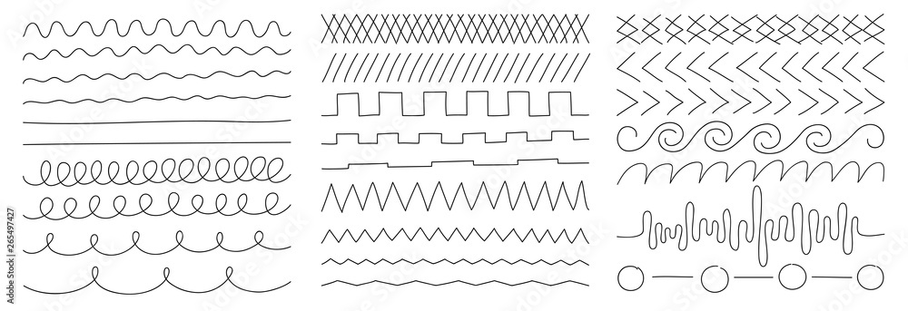 linear vector image on a white background, a set of geometric lines and shapes, elements of decor and design - obrazy, fototapety, plakaty 