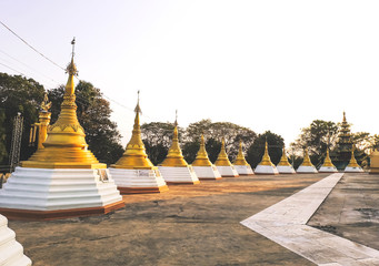 The Pagodas with sunset in the Temple 