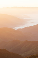 Poster - Scenery mountain view in the morning mist.