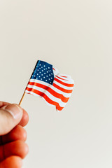 Hand holding an American flag