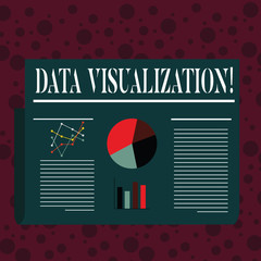 Word writing text Data Visualization. Business photo showcasing representation of information in the form of a chart Colorful Layout Design Plan of Text Line, Bar, Linear and Pie Chart Diagram