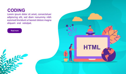 Coding illustration concept with character. Template for, banner, presentation, social media, poster, advertising, promotion