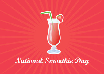 Wall Mural - National Smoothie Day vector illustration. Strawberry smoothie icon. Fruit smoothie on a pink background. Important day