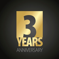 Wall Mural - 3 Years Anniversary gold black logo icon banner