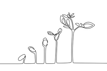 Wall Mural - Plant growing continuous line drawing one hand drawn minimalist design